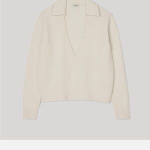 SANDRO Aliciene Beaded Cream V-Neck Sweater